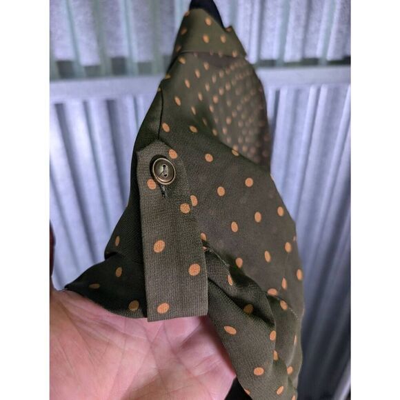 Pleione S (Nordstrom) Olive Green W/Tan  Polka Dot Pattern Buttom Up Blouse Wome - Picture 6 of 8